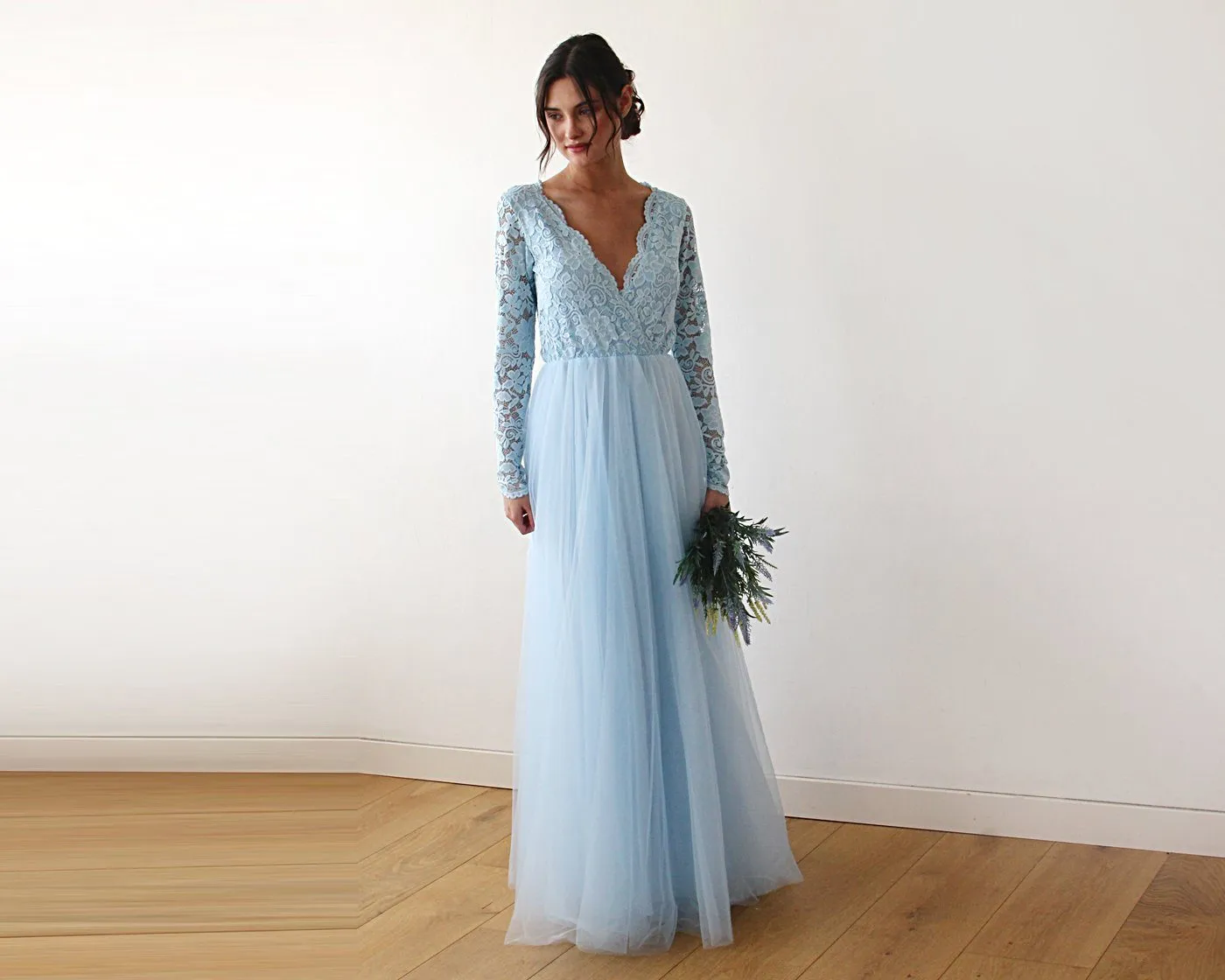 Light Blue Tulle and Lace Dress #1125