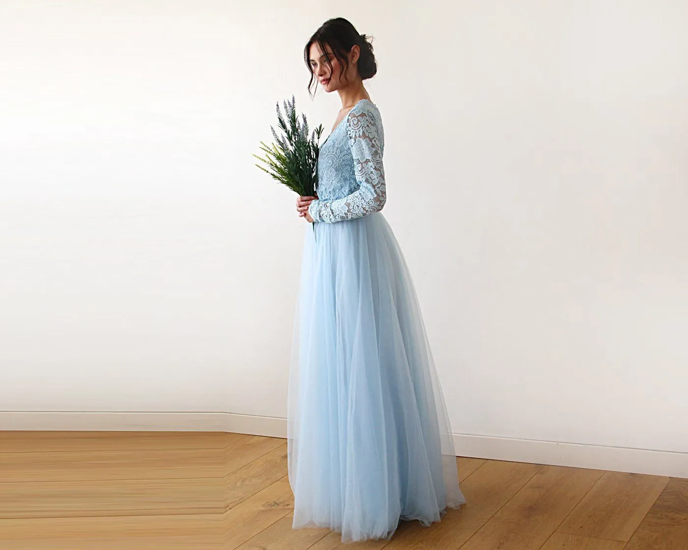 Light Blue Tulle and Lace Dress #1125