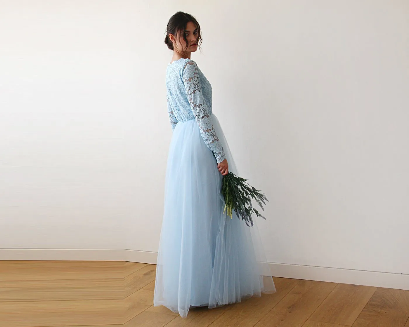 Light Blue Tulle and Lace Dress #1125