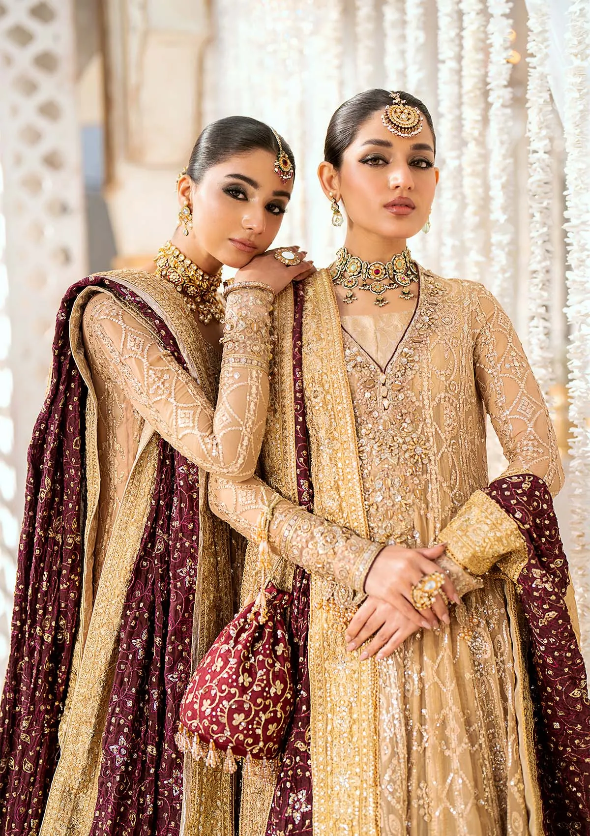 Light Brown Embroidered Kalidar Frock Pakistani Wedding Dress with Sharara