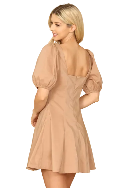 Light Brown Puff Sleeve Scoop Neck A Line Dress - Pack of 5