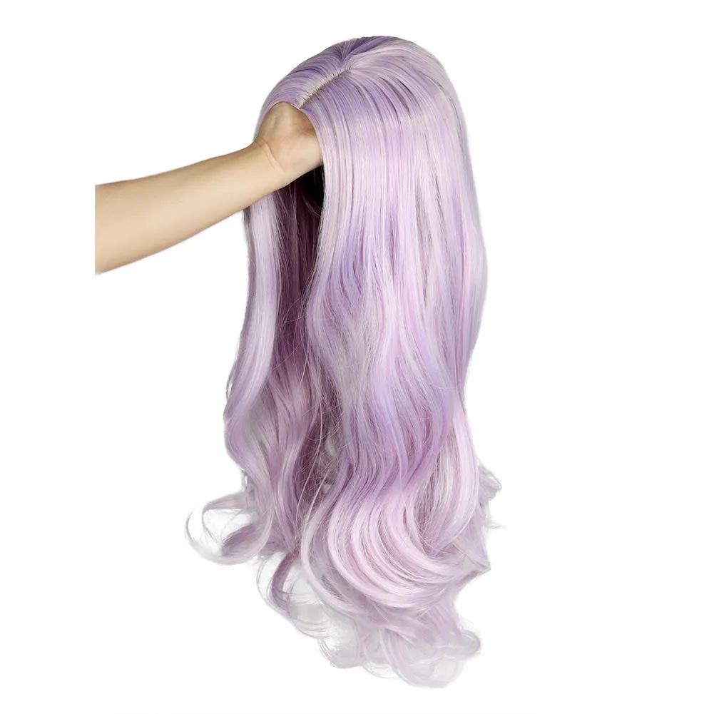 Light Lilac Purple Wavy 26" Synthetic Top Quality Heat Resistant Fiber Human Hair Feel Wig