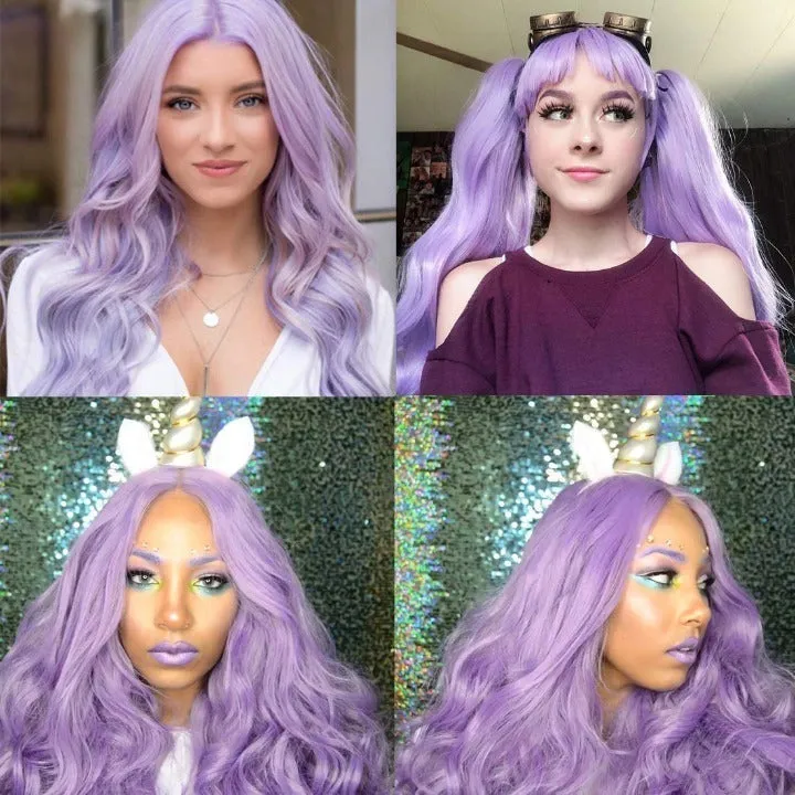 Light Lilac Purple Wavy 26" Synthetic Top Quality Heat Resistant Fiber Human Hair Feel Wig