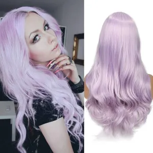Light Lilac Purple Wavy 26" Synthetic Top Quality Heat Resistant Fiber Human Hair Feel Wig