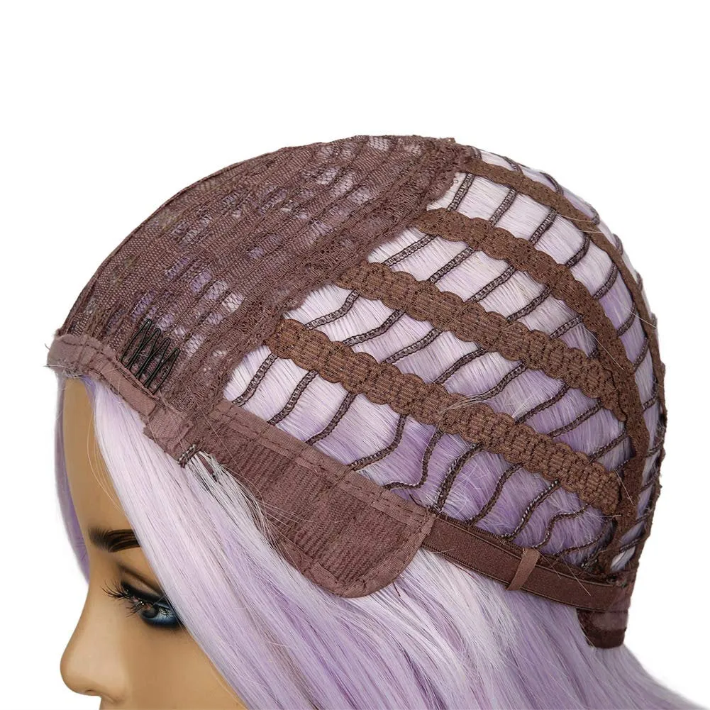 Light Lilac Purple Wavy 26" Synthetic Top Quality Heat Resistant Fiber Human Hair Feel Wig