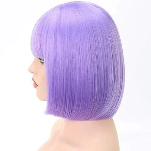 Light purple straight bob with straight bangs hand dyed synthetic 12" wig