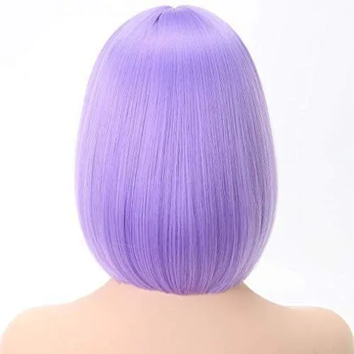 Light purple straight bob with straight bangs hand dyed synthetic 12" wig