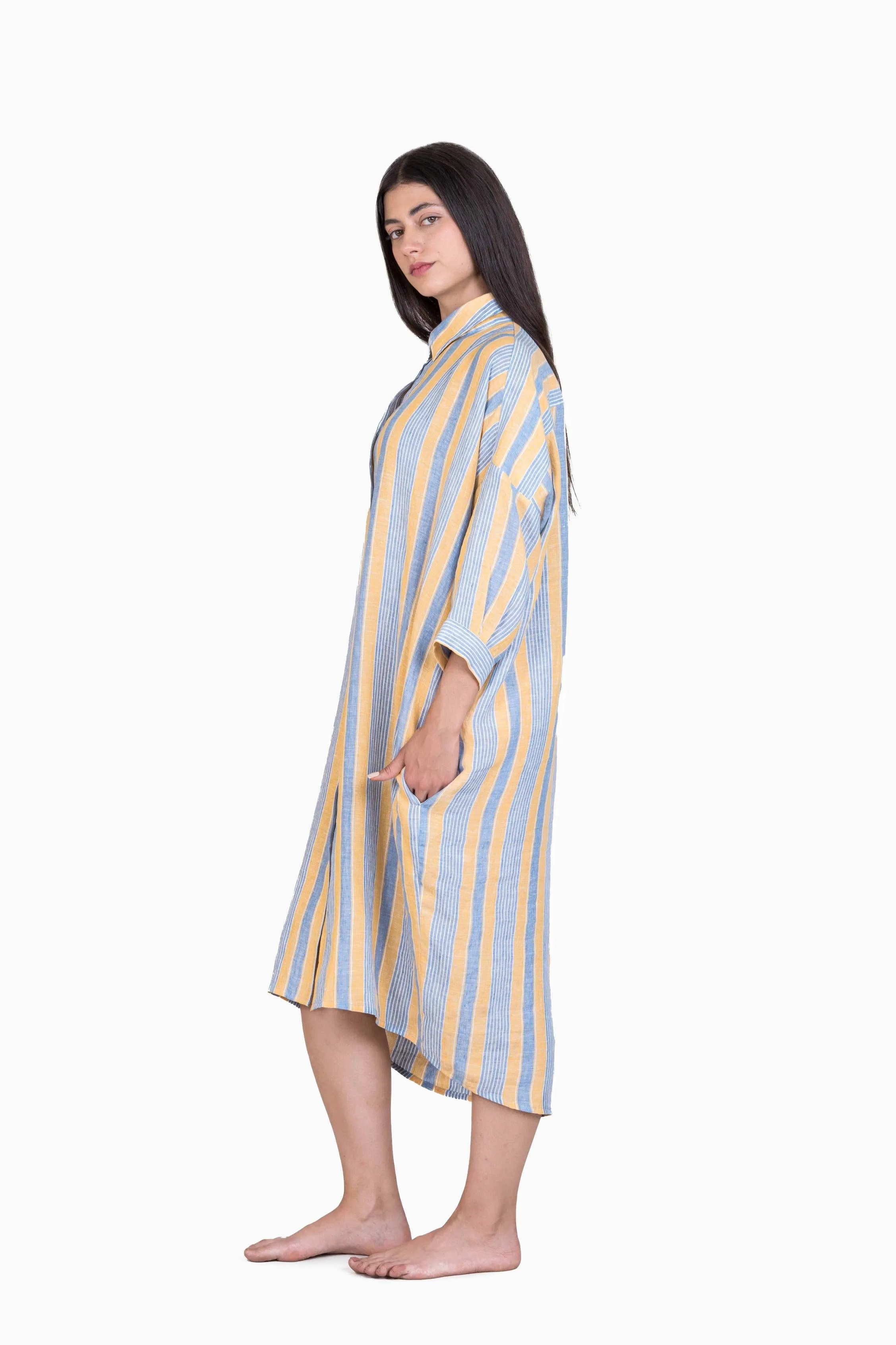 Linen Heidi Shirt Dress-Vern Yellow