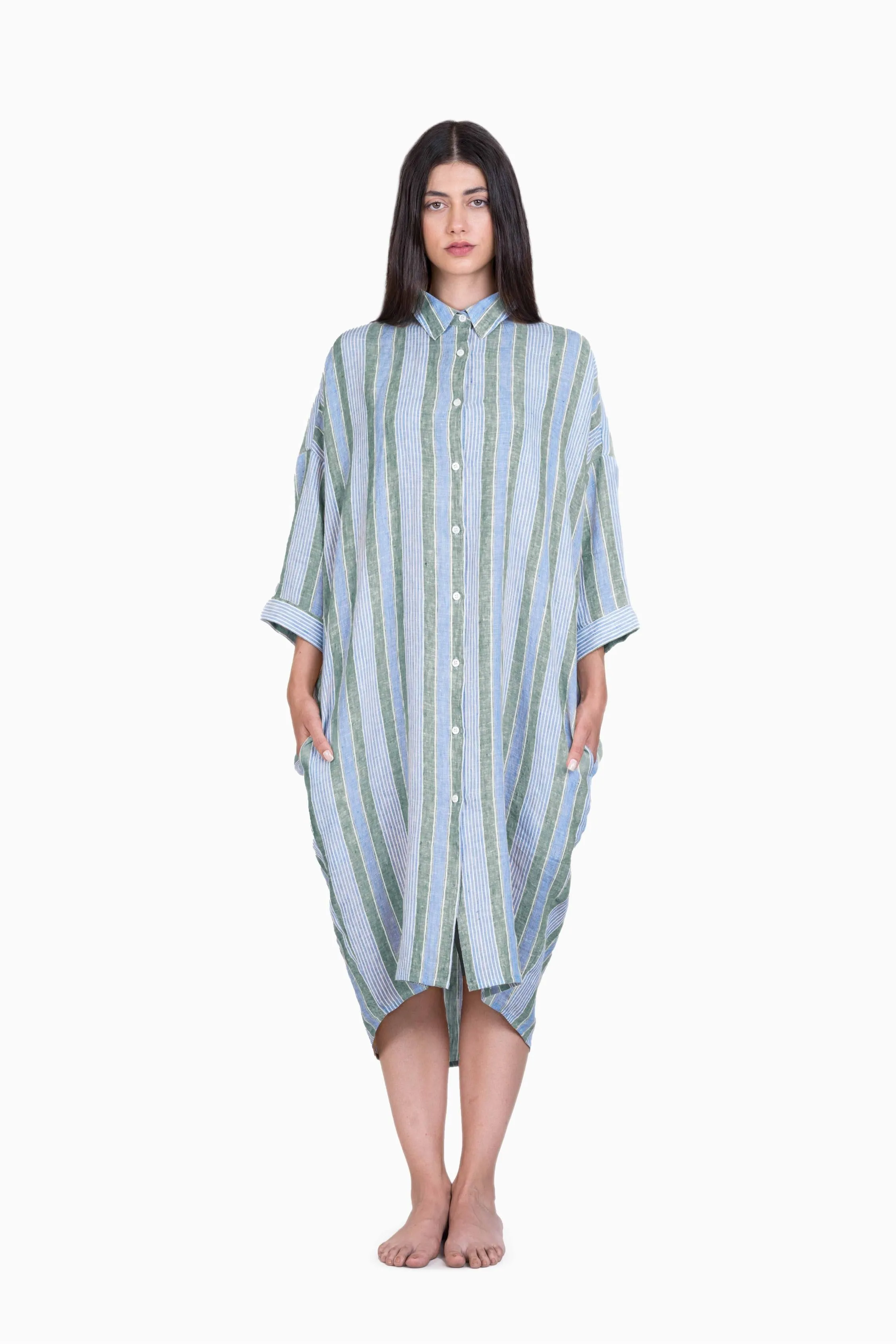 Linen Heidi Shirt Dress-Vern Yellow