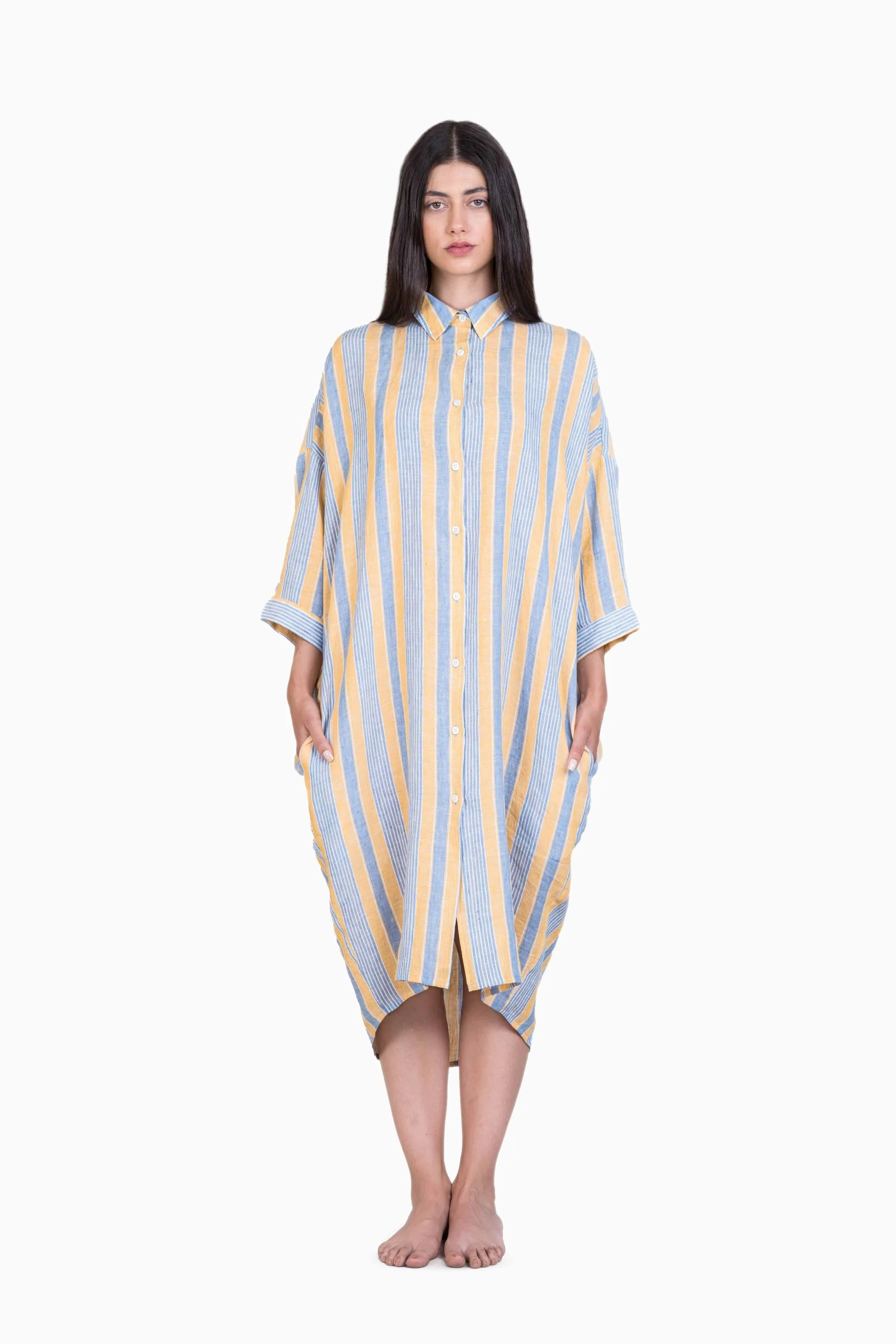 Linen Heidi Shirt Dress-Vern Yellow
