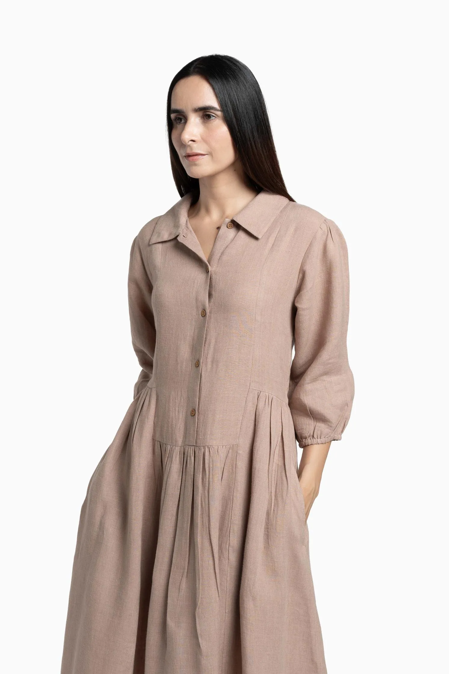 Linen Magnolia Dress-Muted Mocha