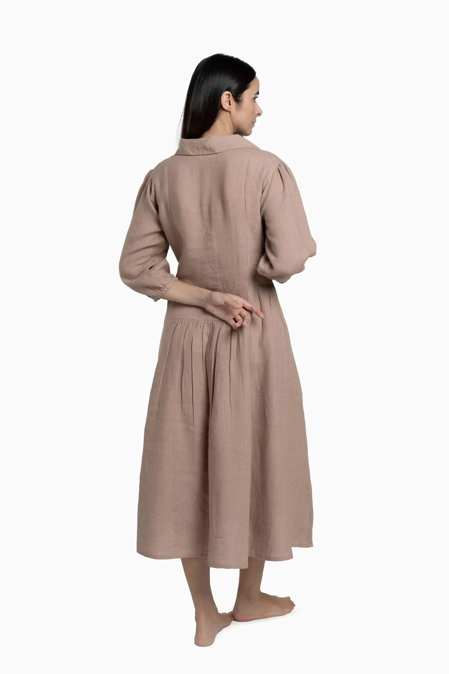 Linen Magnolia Dress-Muted Mocha