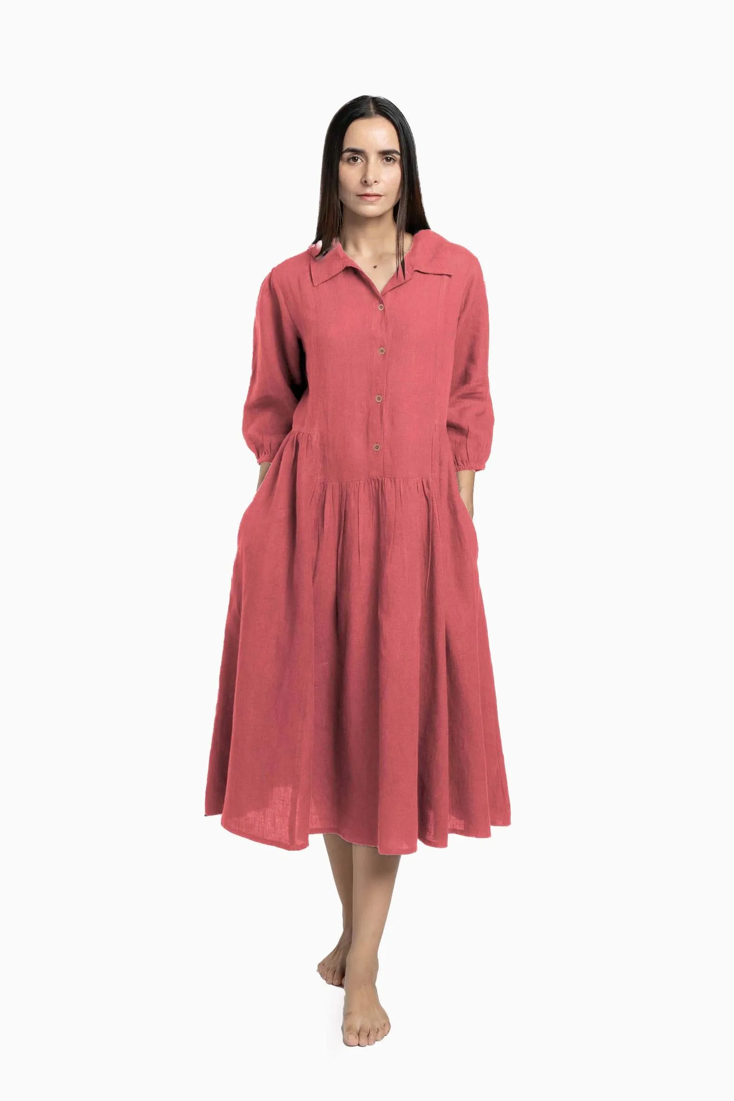 Linen Magnolia Dress-Muted Mocha