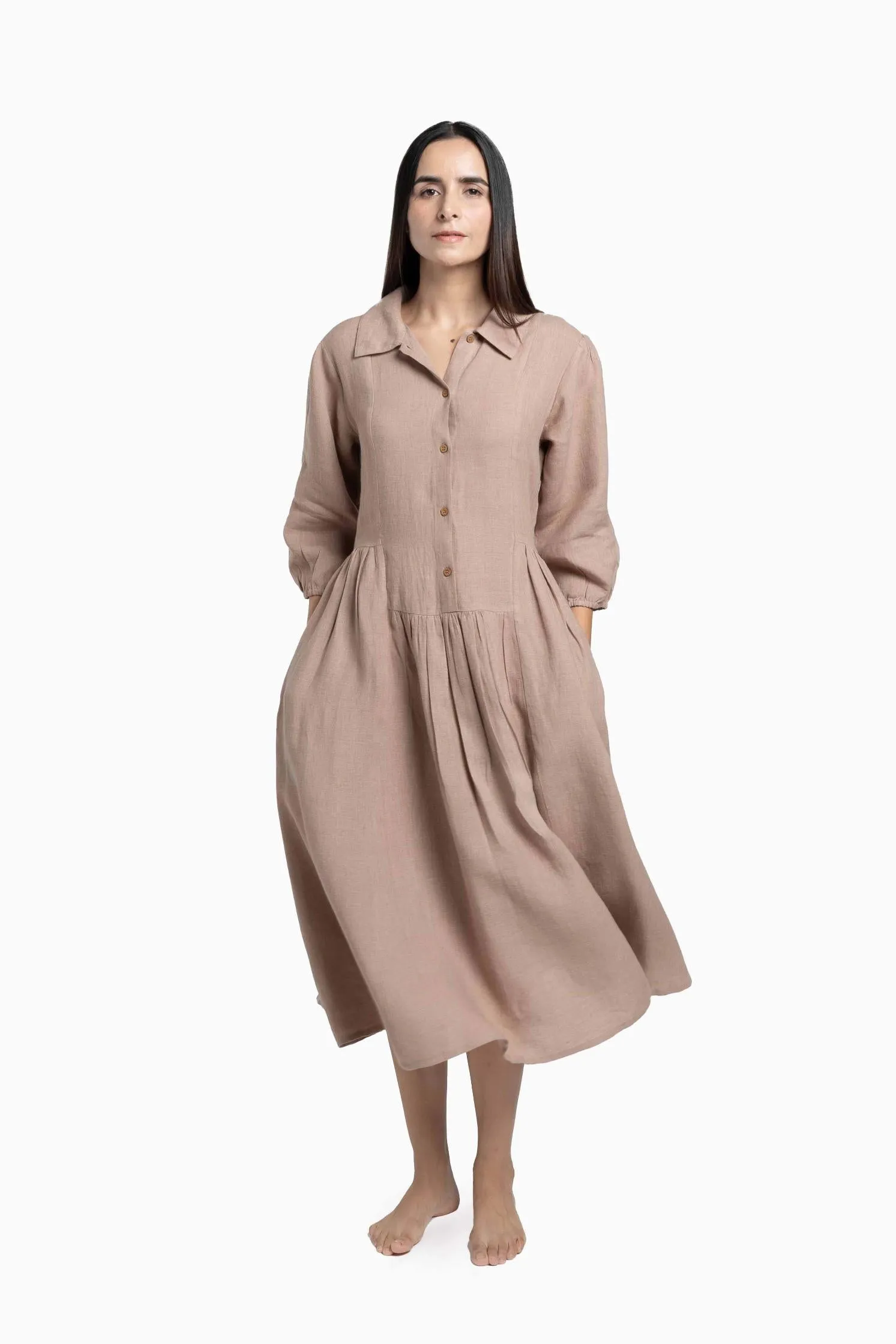 Linen Magnolia Dress-Muted Mocha