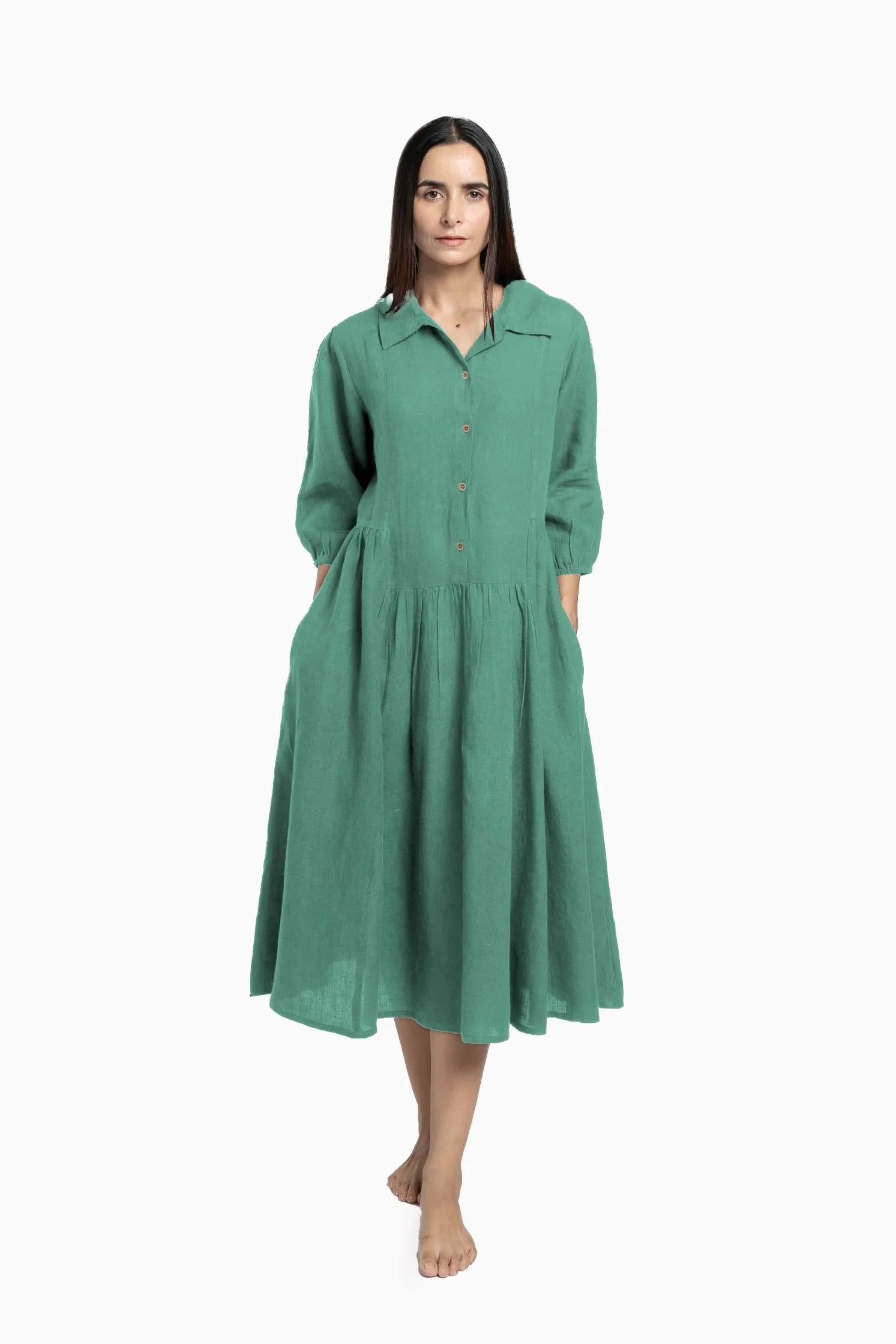 Linen Magnolia Dress-Muted Mocha