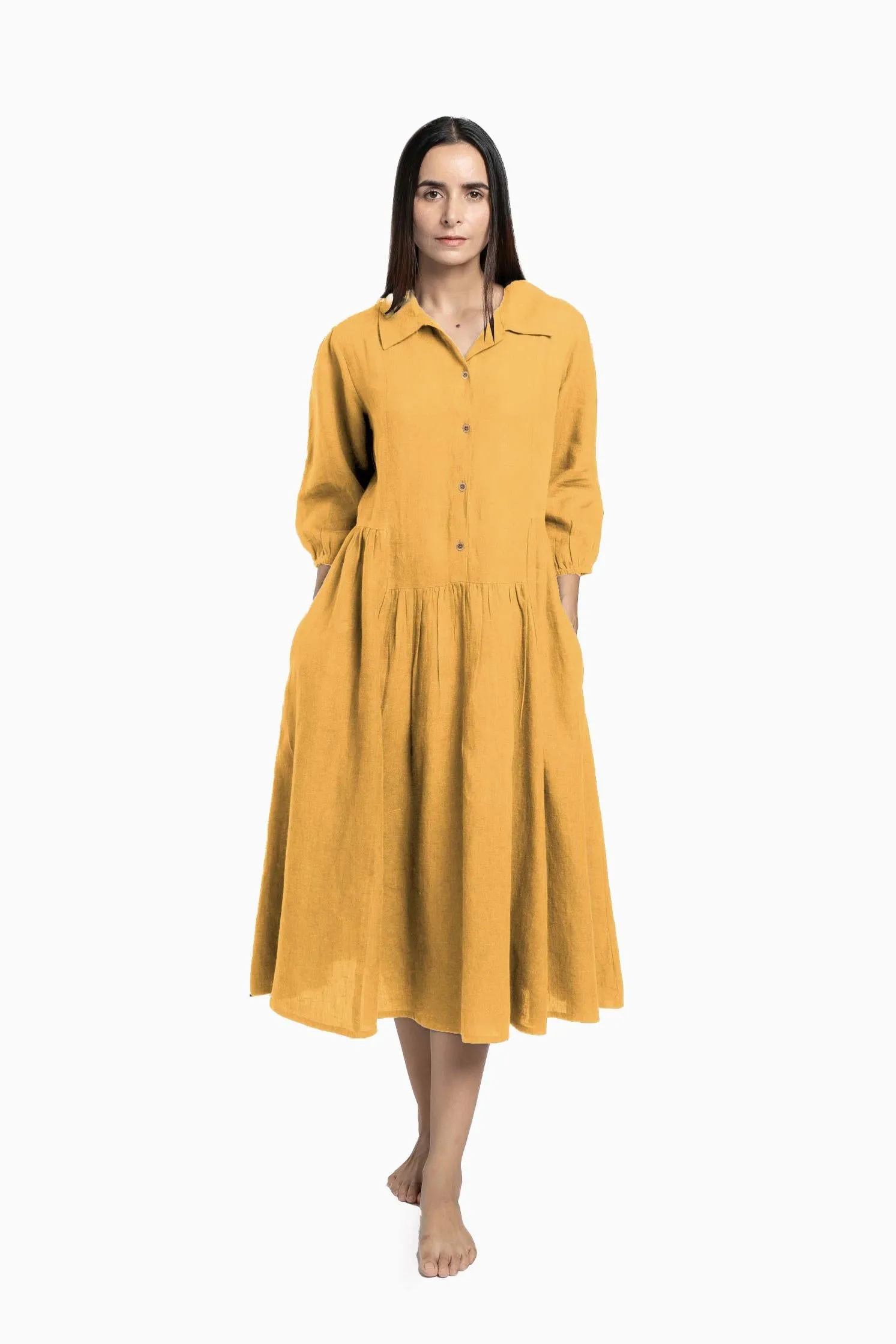 Linen Magnolia Dress-Muted Mocha