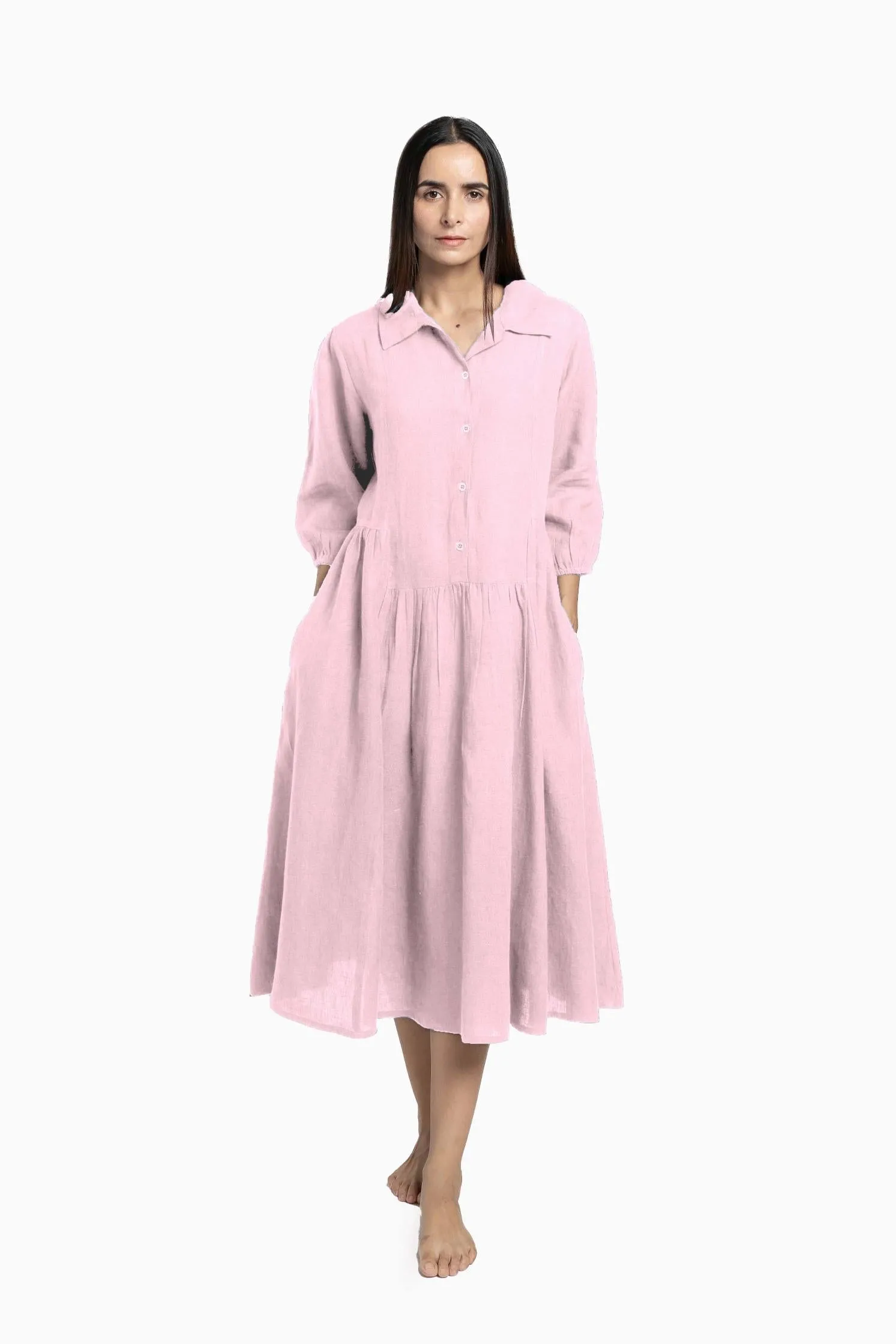 Linen Magnolia Dress-Muted Mocha