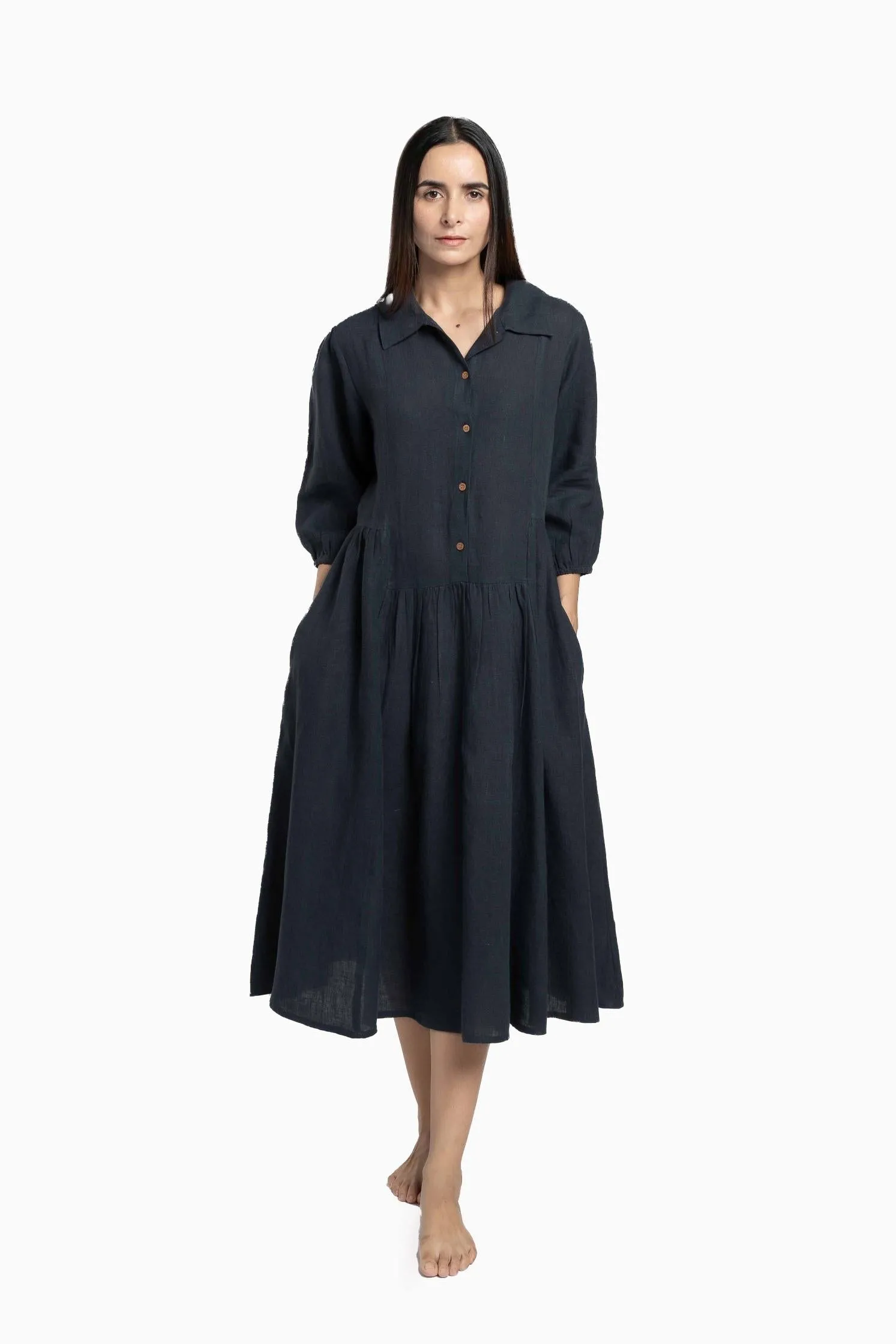 Linen Magnolia Dress-Muted Mocha
