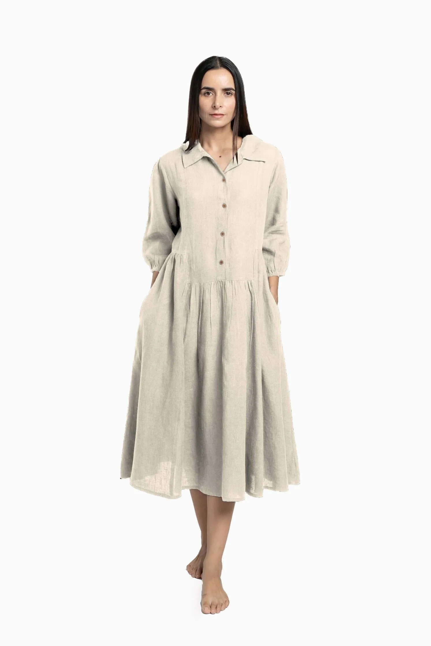 Linen Magnolia Dress-Muted Mocha