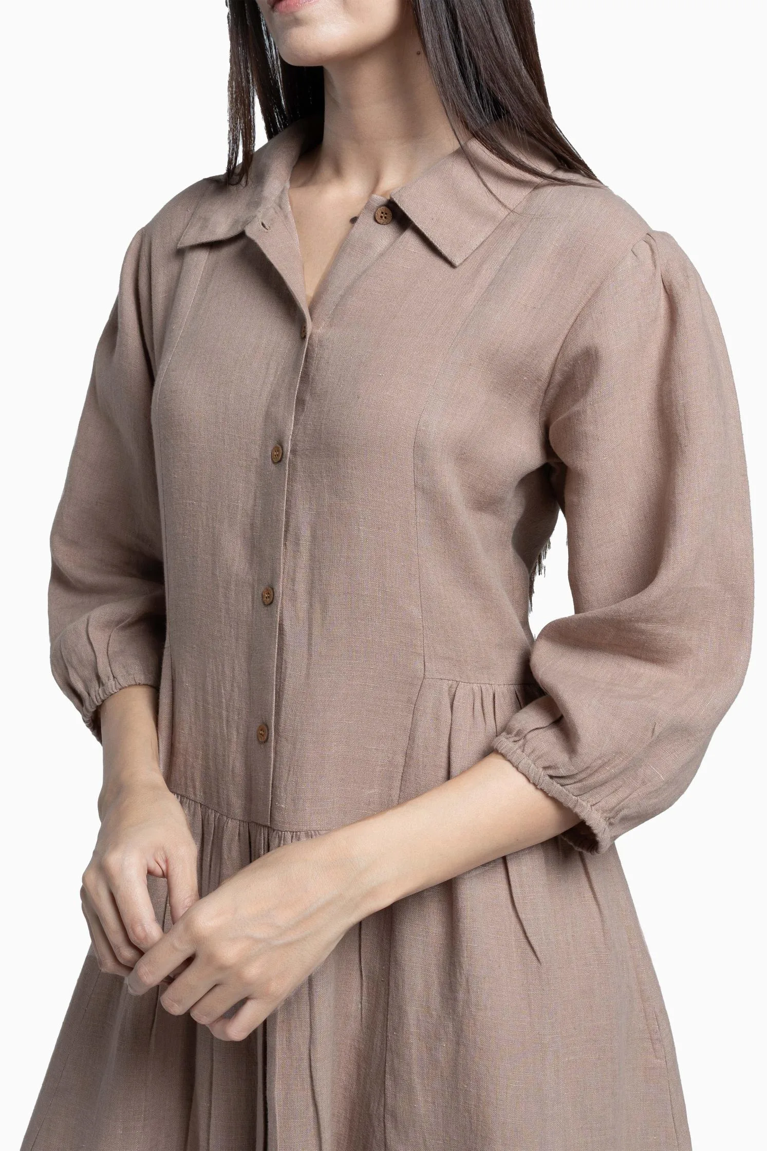 Linen Magnolia Dress-Muted Mocha