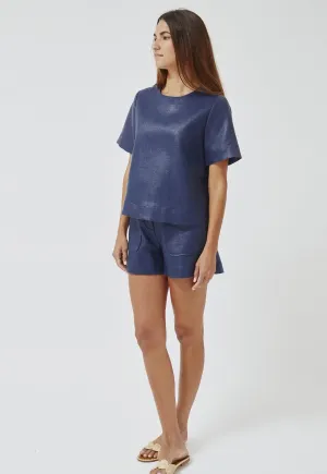 Lisa Marie Fernandez trapeze navy weave raffia t-shirt