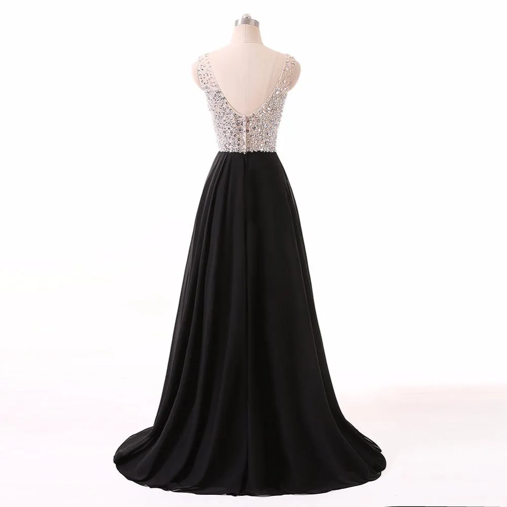 Long Prom Dresses, V-Neck Prom Dresses, Chiffon Party Prom Dresses, Sleeveless Prom Dresses, Floor-Length Prom Dresses, Sequin Prom Dresses Online, LB0264