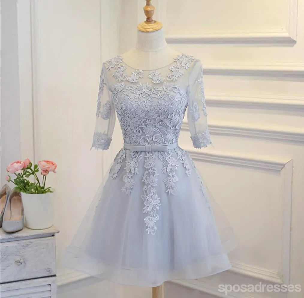 Long Sleeve Grey Lace Cheap Short Homecoming Dresses Online, CM670