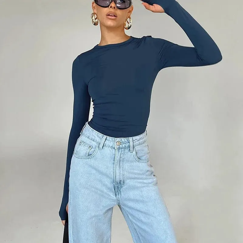Long Sleeve Slim Fit Crop Top with Thumb Holes