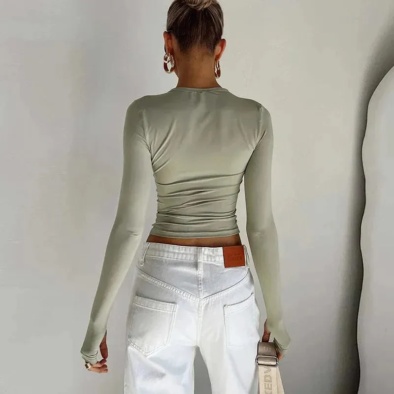 Long Sleeve Slim Fit Crop Top with Thumb Holes