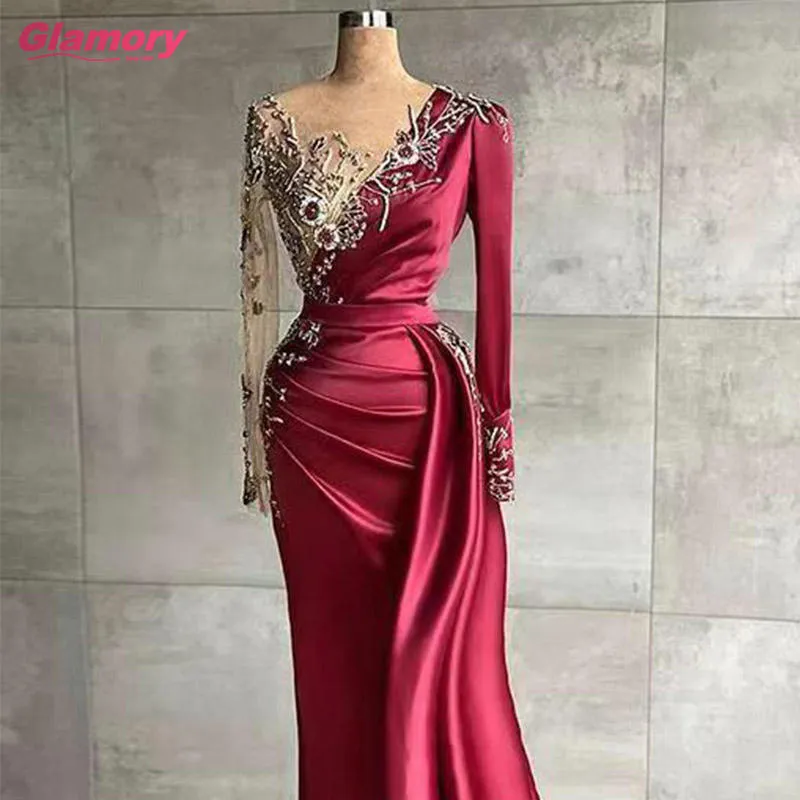 Long Sleeve Stain Mermaid Beading Dresses