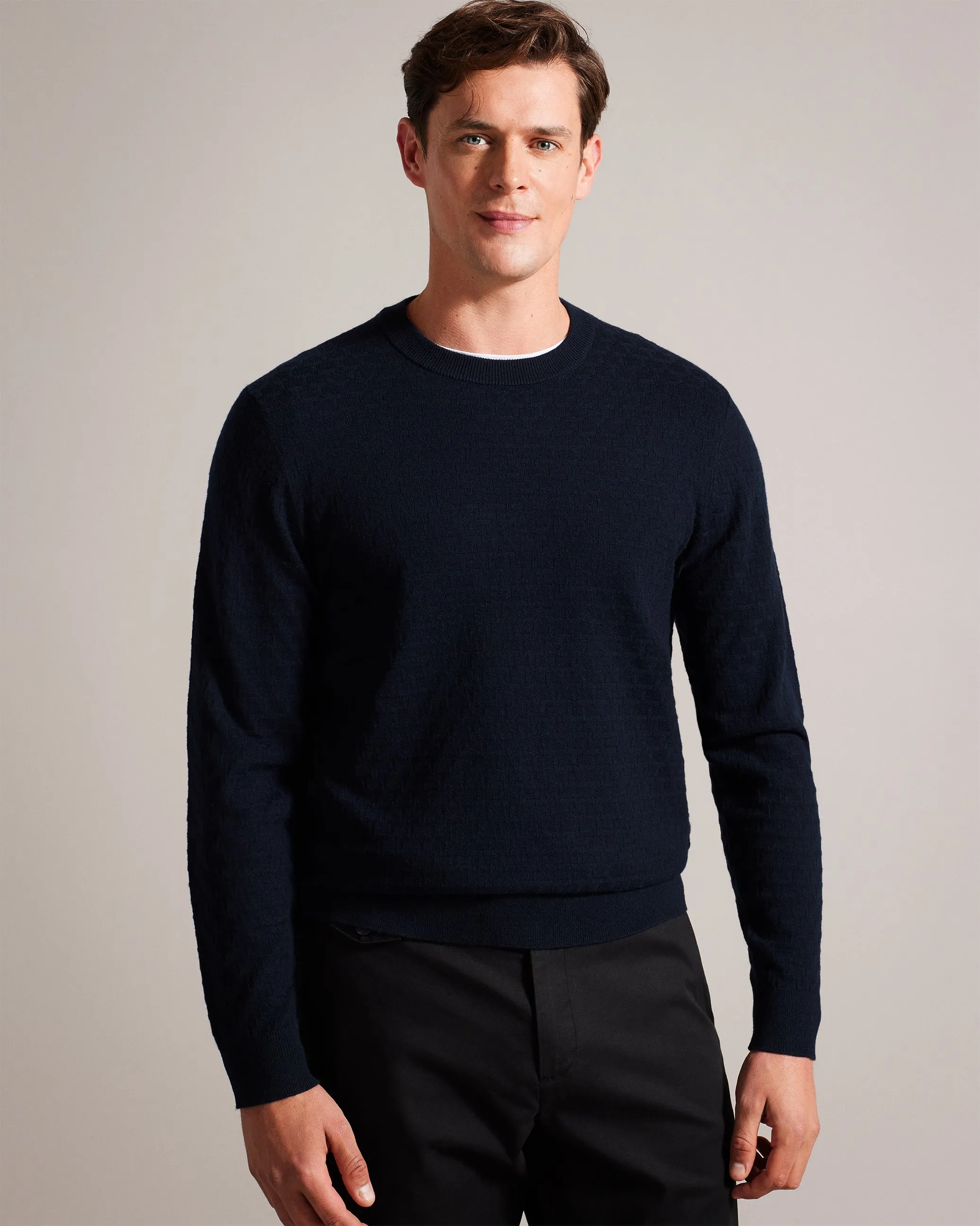 Loung Long Sleeve Diamond Stitch Crew Neck Navy