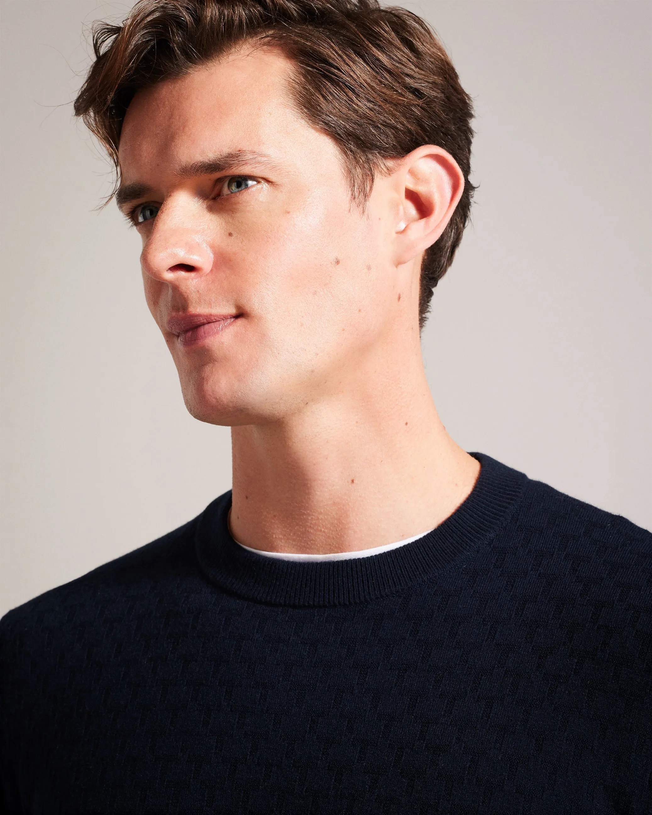 Loung Long Sleeve Diamond Stitch Crew Neck Navy