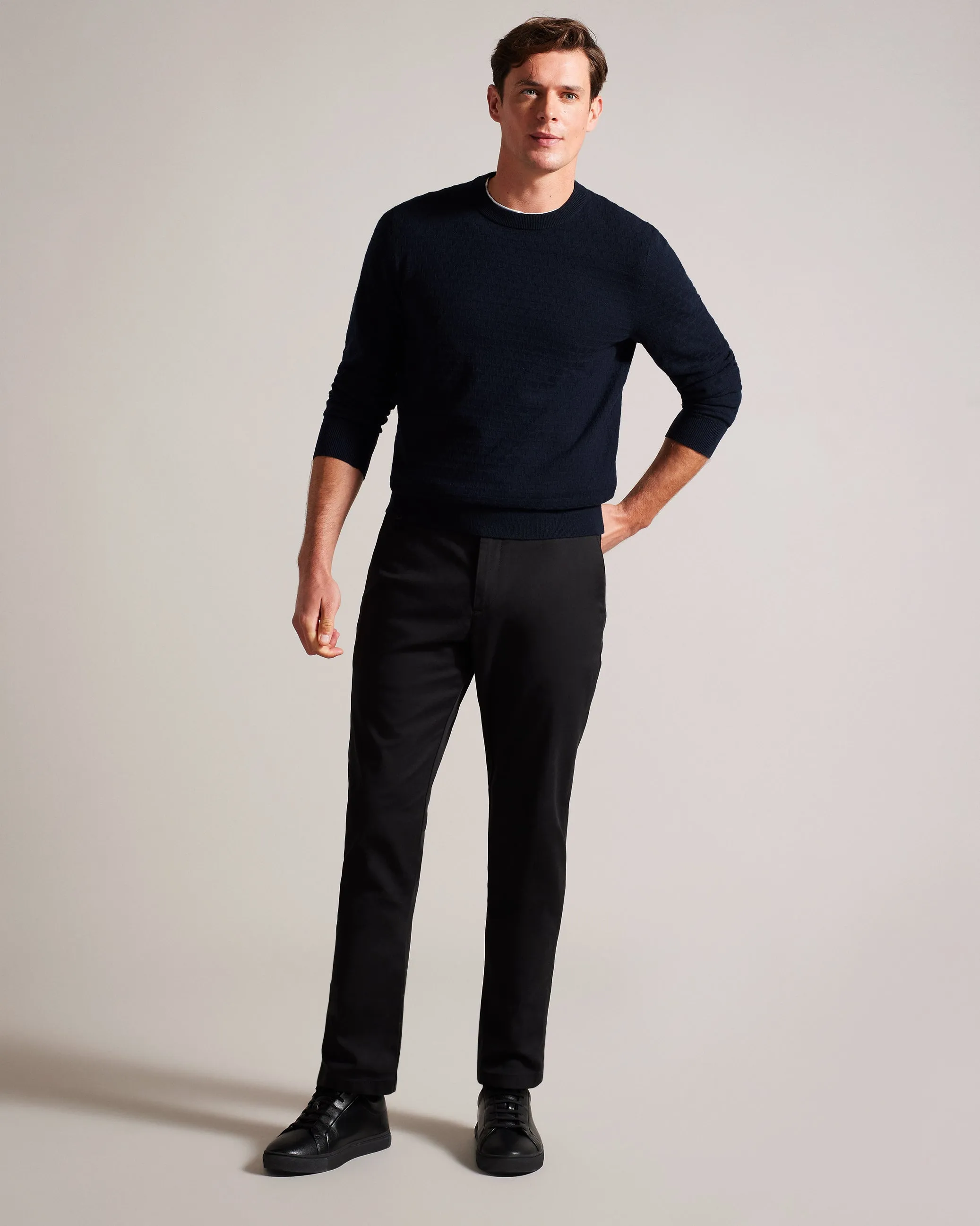 Loung Long Sleeve Diamond Stitch Crew Neck Navy