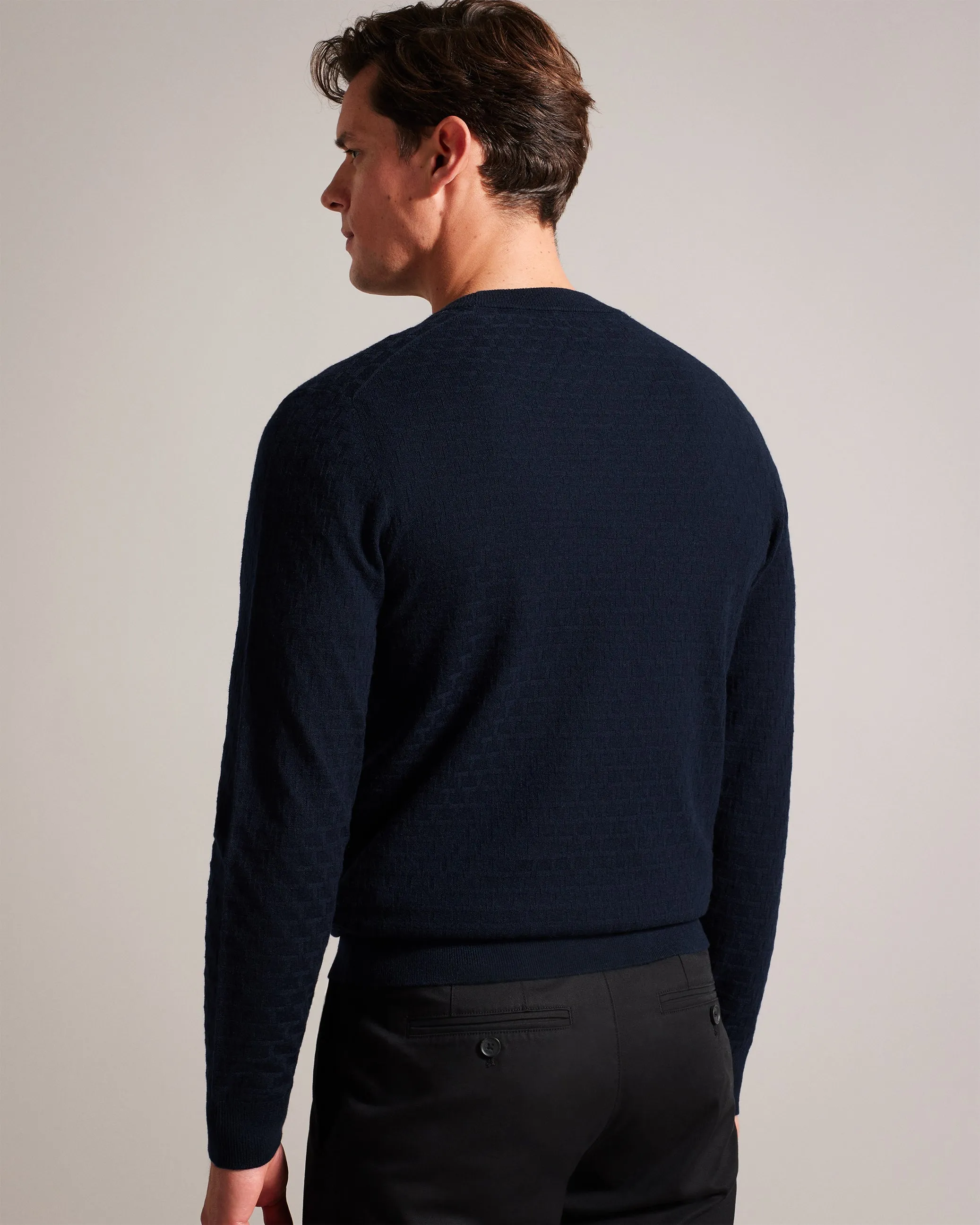 Loung Long Sleeve Diamond Stitch Crew Neck Navy
