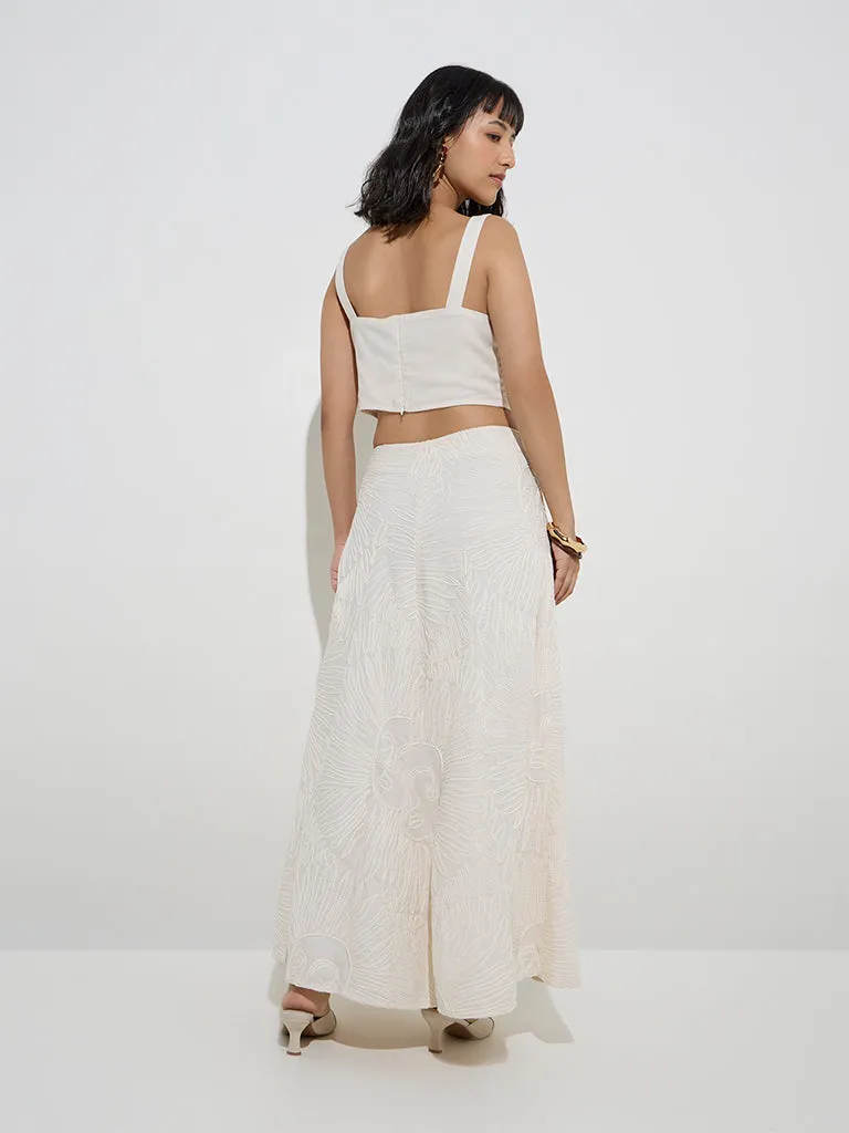LOV Off-White Embroidered Mid-Rise Skirt
