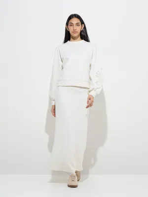 LOV Off-White Solid High-Rise Skirt