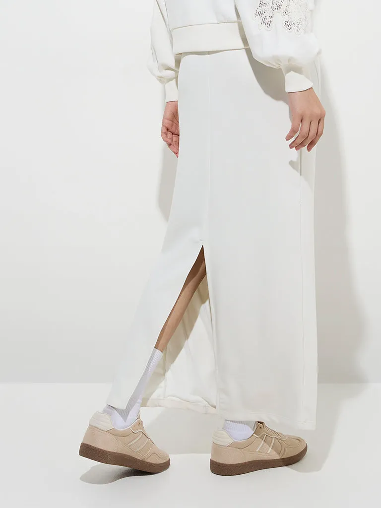 LOV Off-White Solid High-Rise Skirt