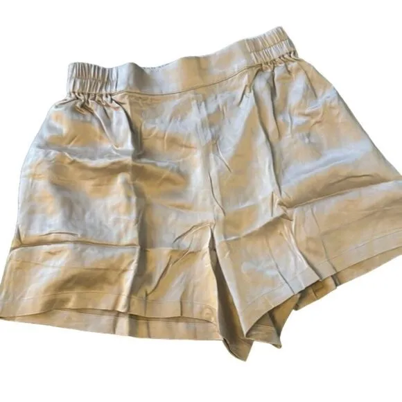 Lunya Good in Bed Womens Silk Pajama Shorts Elastic Waist Tan Cream Small NWOT