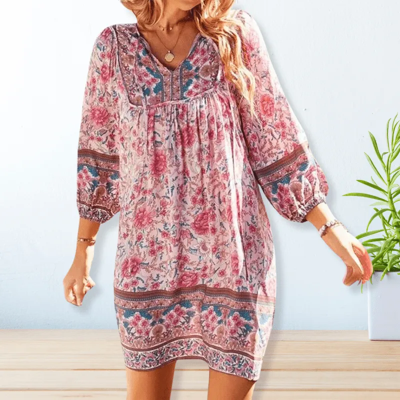 Lystra - Vibrant Flower Pattern Woman's Beach Dress