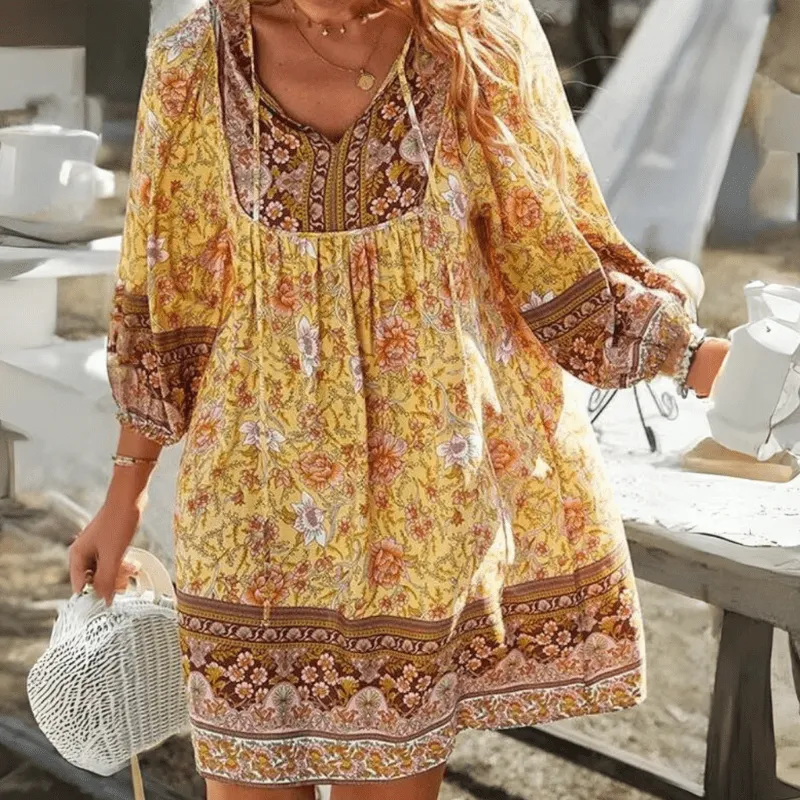 Lystra - Vibrant Flower Pattern Woman's Beach Dress