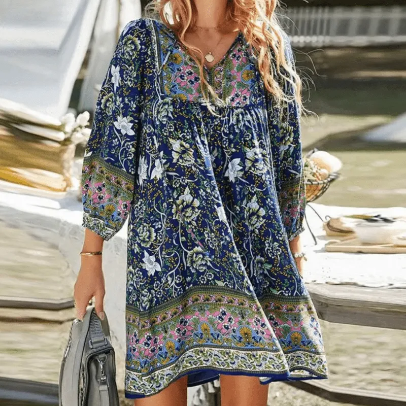Lystra - Vibrant Flower Pattern Woman's Beach Dress