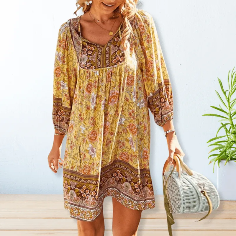 Lystra - Vibrant Flower Pattern Woman's Beach Dress