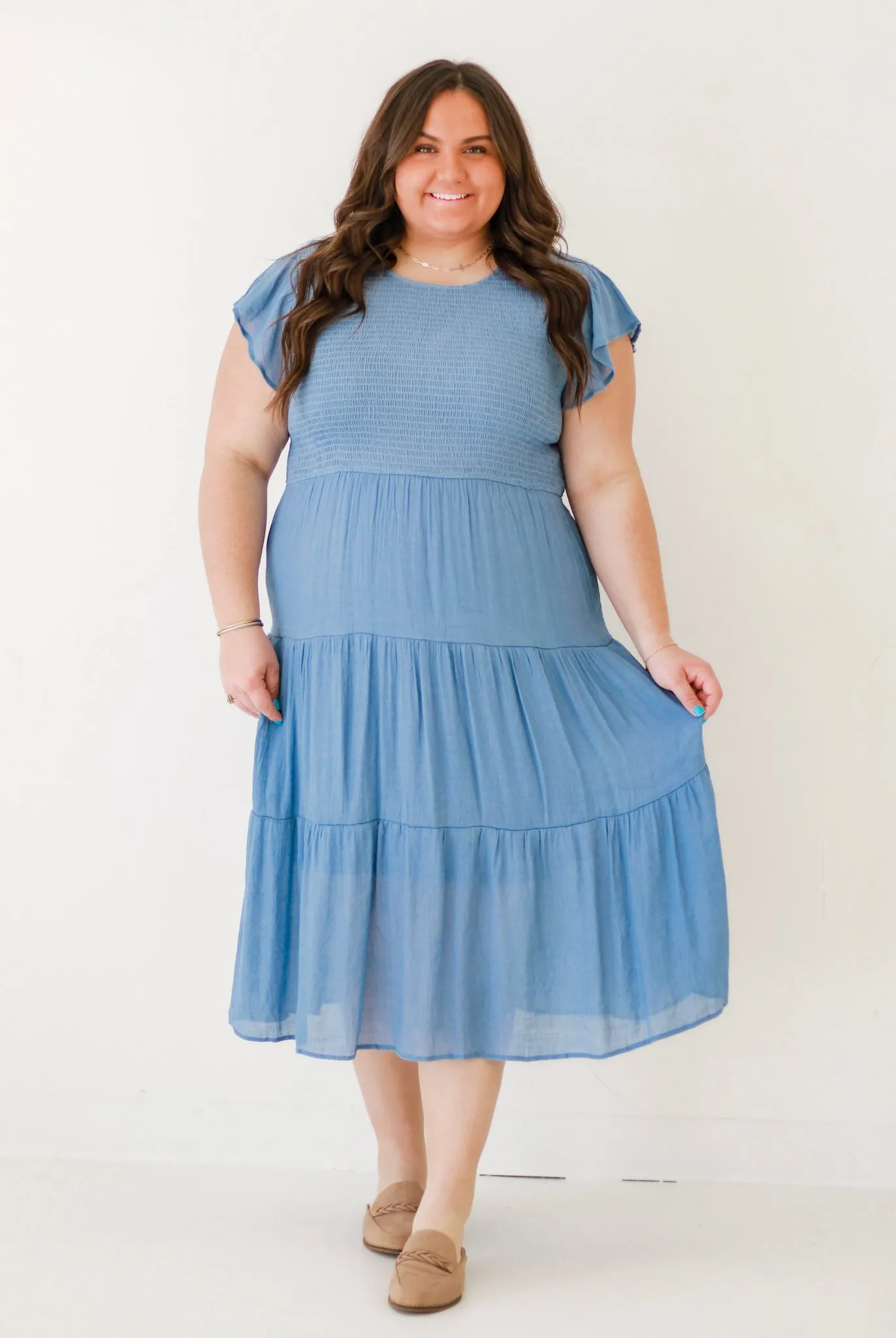 Made With Love Smocked Midi Dress in Light Blue