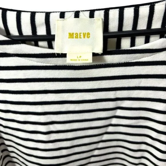 Maeve x Anthropologie Striped Tie-Sleeve T-Shirt Dress Black White Petite LP