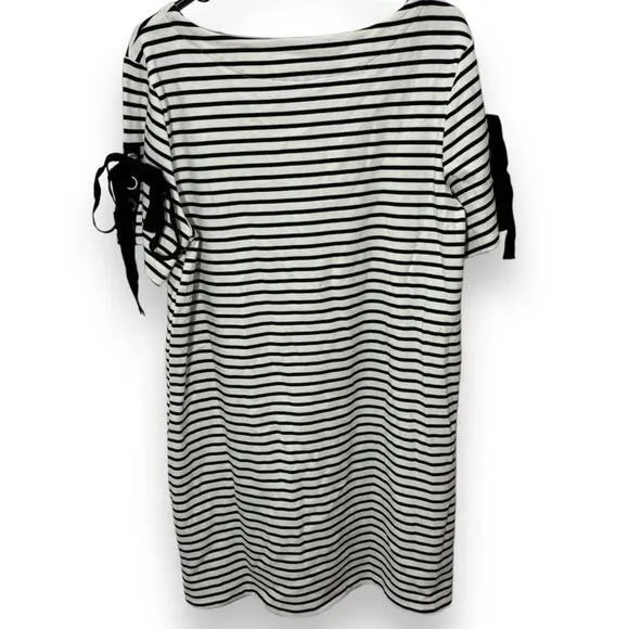 Maeve x Anthropologie Striped Tie-Sleeve T-Shirt Dress Black White Petite LP