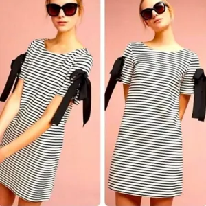 Maeve x Anthropologie Striped Tie-Sleeve T-Shirt Dress Black White Petite LP