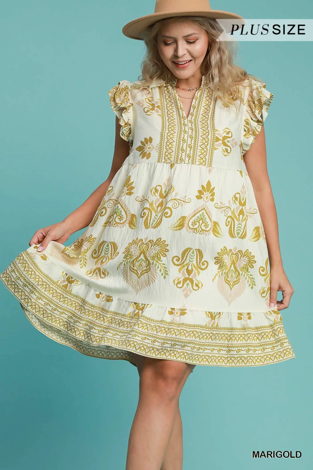 Marigold Flutter Sleeve Babydoll Dress