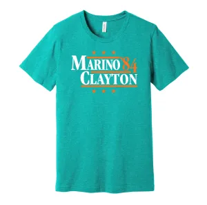 Marino & Clayton '84 - Miami Football Legends Political Campaign Parody T-Shirt - Hyper Than Hype Shirts