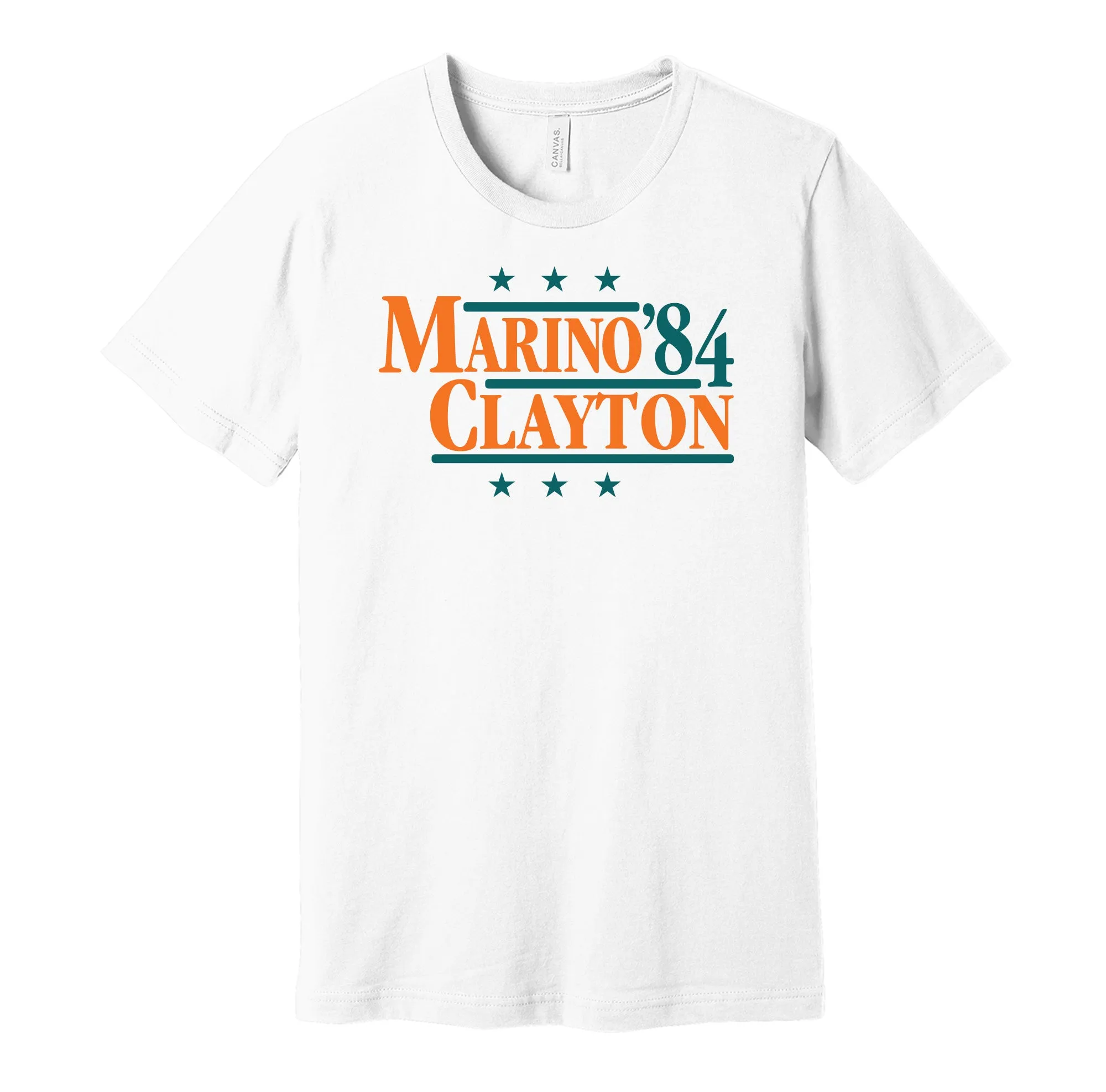 Marino & Clayton '84 - Miami Football Legends Political Campaign Parody T-Shirt - Hyper Than Hype Shirts