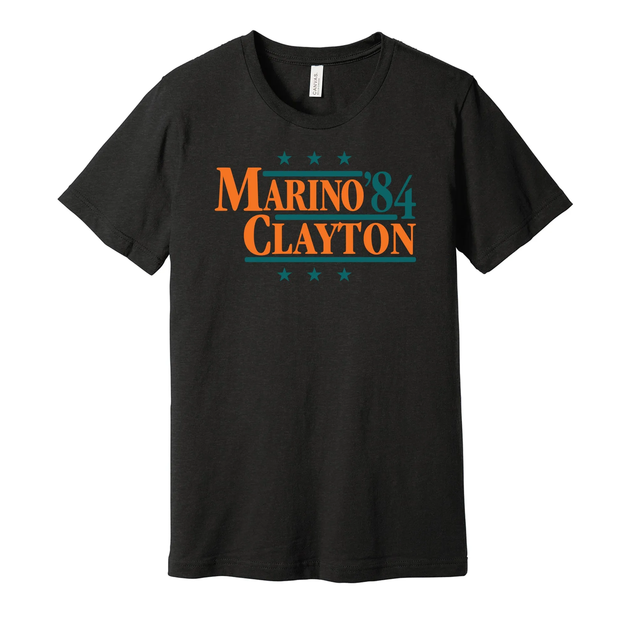 Marino & Clayton '84 - Miami Football Legends Political Campaign Parody T-Shirt - Hyper Than Hype Shirts